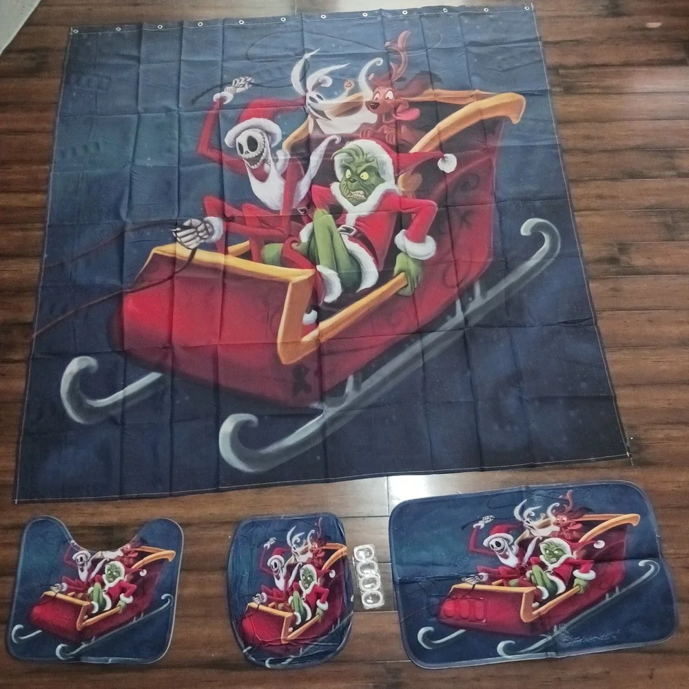 Nightmare Before Christmas Grinch Shower Curtain Bathroom Set 16pc Holiday Decor
